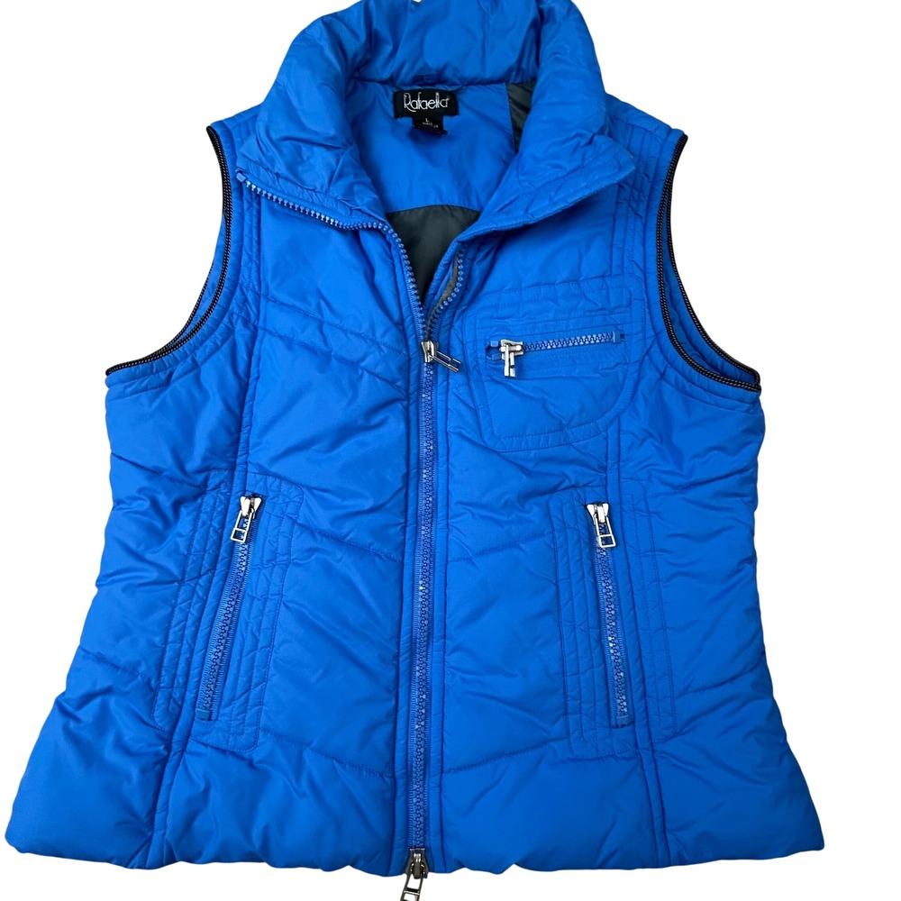Rafaella Womens Puffer Vest Size L Blue Quilted Sleeveless Jacket Full Zip Layer